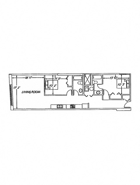 Floor plan for 2 beds, 2 baths, 1046 sqft